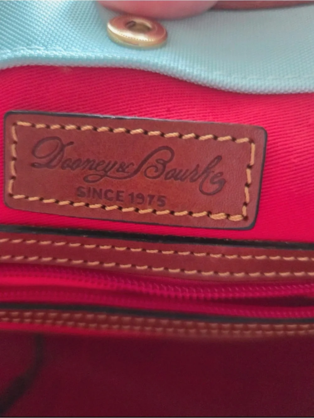 Dooney & Bourke Aqua Tote with Brown Leather Trim